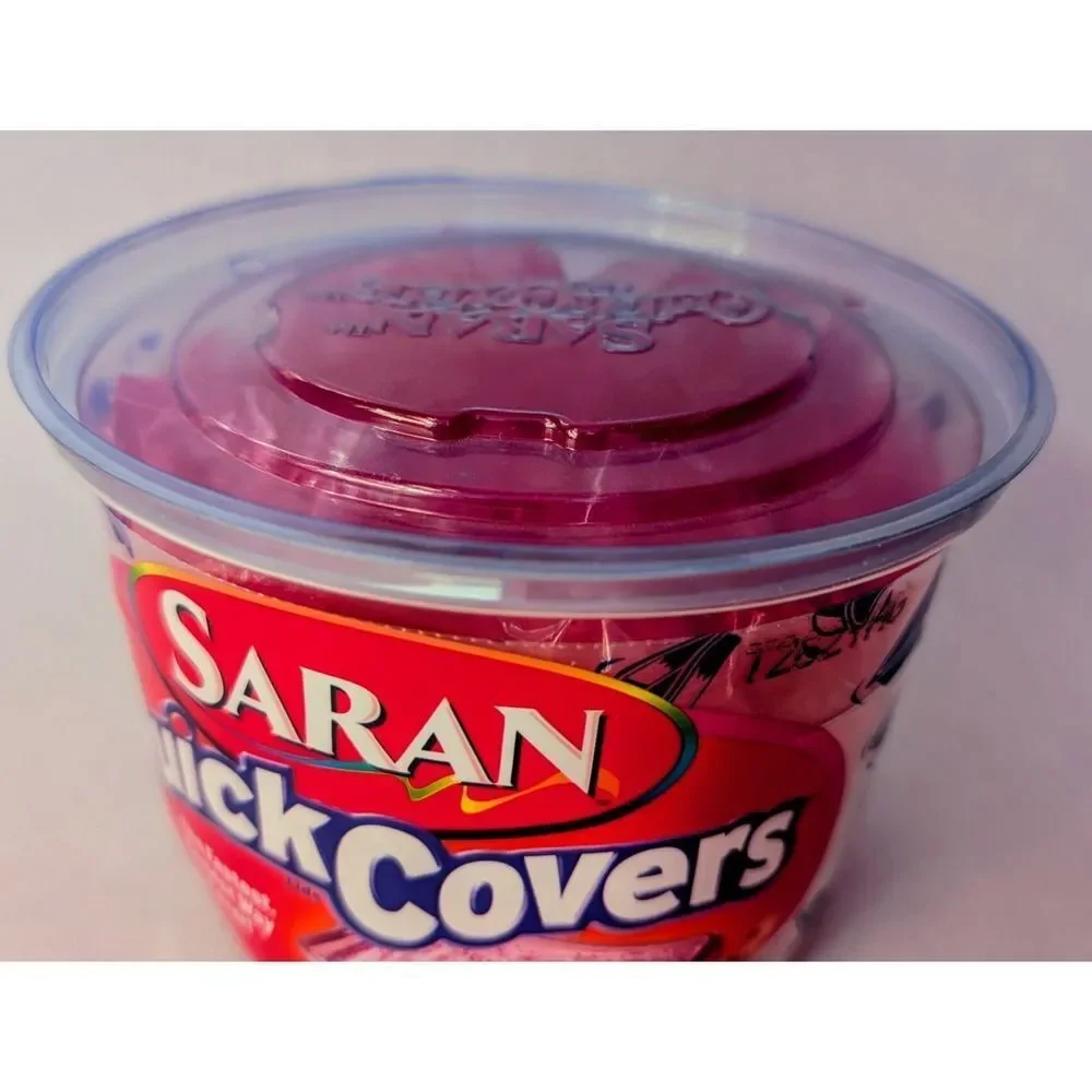 Saran Quick Covers Lids Size LARGE 4 Pack Food Storage Cover Open Package Pink